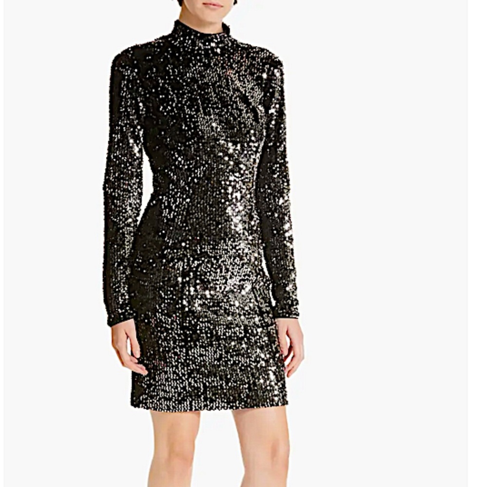 Sequin Velvet Turtleneck Mini Dress Milly